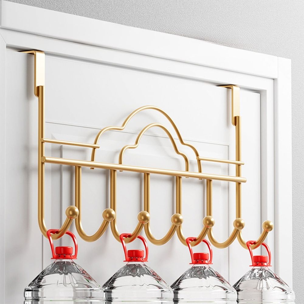 Iron over the Door Storage Hook, Punch Free Rustproof Towel Coat Hanger 16.14x8.66inch, Space Saving Organizer for Bathroom Entryway Bedroom, Gold