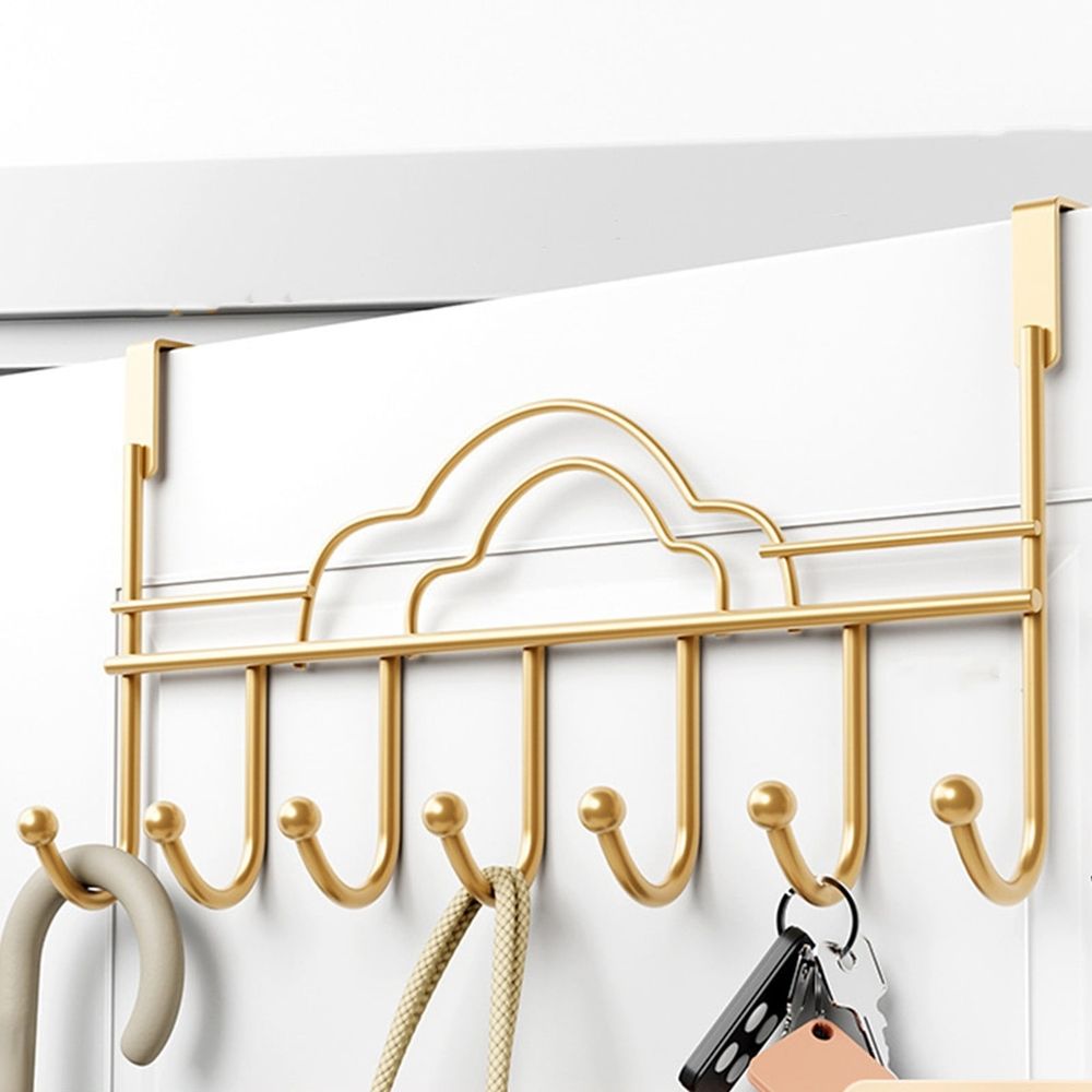 Iron over the Door Storage Hook, Punch Free Rustproof Towel Coat Hanger 16.14x8.66inch, Space Saving Organizer for Bathroom Entryway Bedroom, Gold