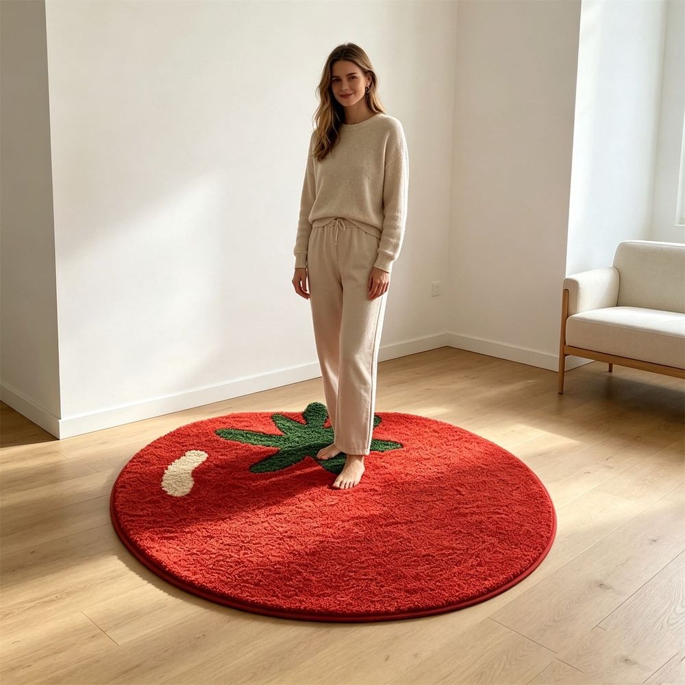 Tomato Shaped Bath Mat Cute Fruit Bathroom Rug Soft Microfiber Absorbent Shower Mat Non Slip for Bathroom Kitchen Bedroom