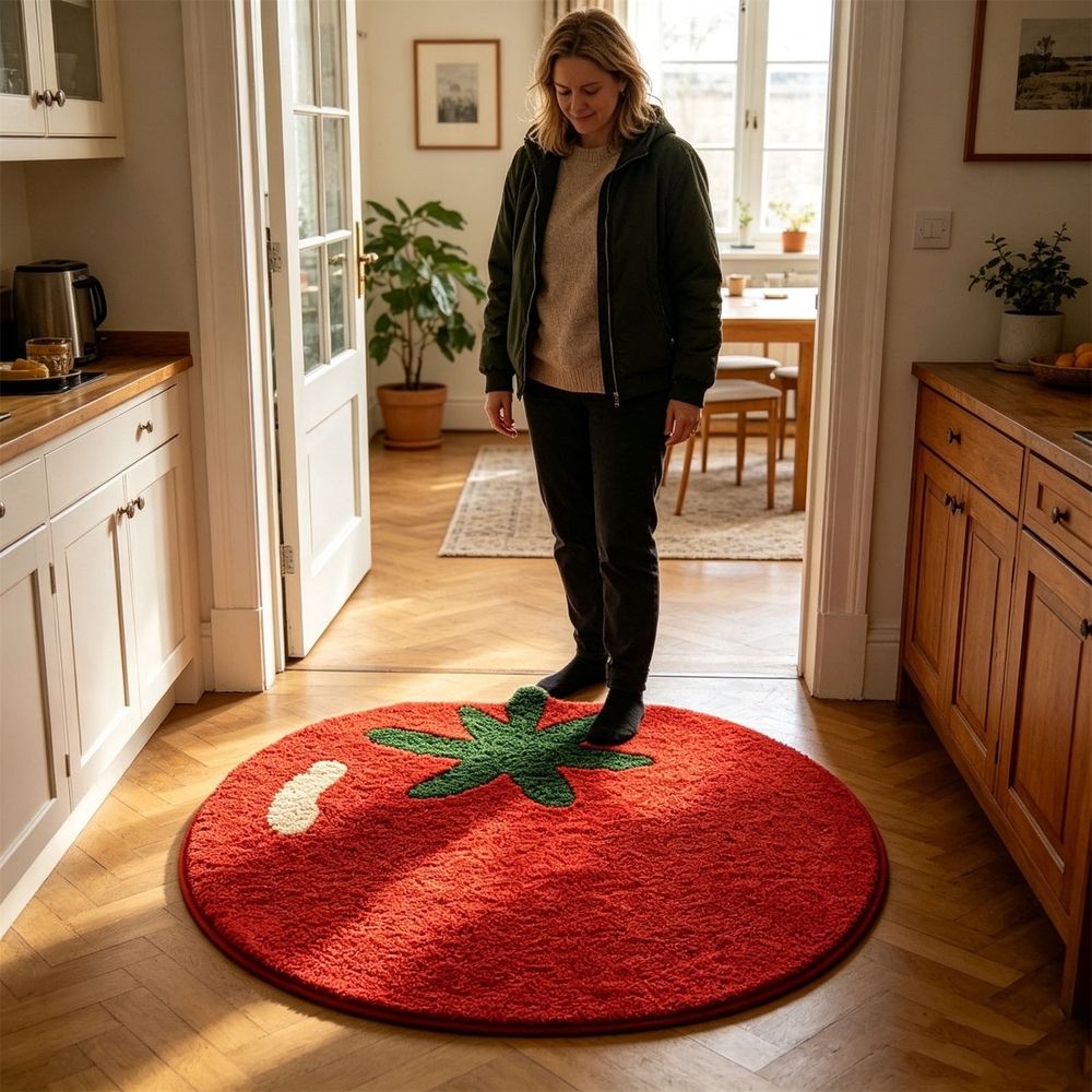 Tomato Shaped Bath Mat Cute Fruit Bathroom Rug Soft Microfiber Absorbent Shower Mat Non Slip for Bathroom Kitchen Bedroom