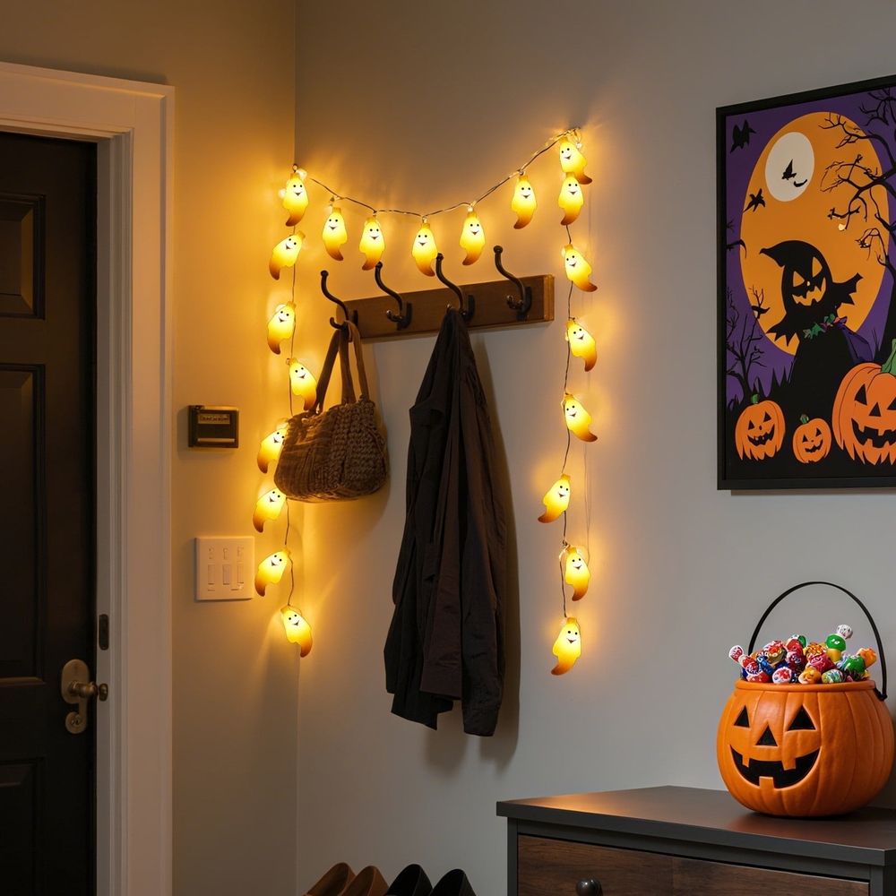 20 LED Halloween String Lights, Cute Battery Operated Ghost String Lights Indoor for Fireplace Party Porch Room Halloween Decorations