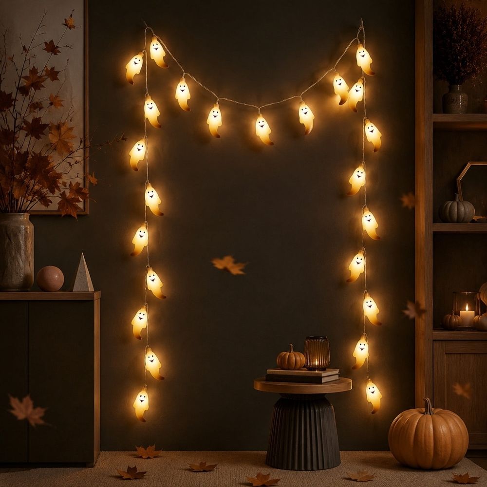 20 LED Halloween String Lights, Cute Battery Operated Ghost String Lights Indoor for Fireplace Party Porch Room Halloween Decorations
