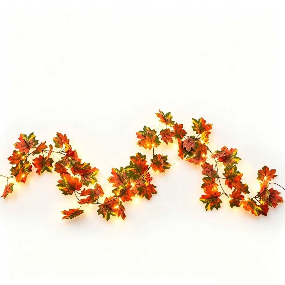 Artificial Maple Leaf Berry Garland for Thanksgiving Fall Decor, 78.74 Inch Autumn Vine with Faux Maple Leaves and Berries for Front Door Mantel Fireplace Indoor Outdoor Decoration B