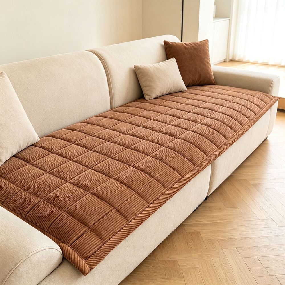Corduroy Plush Sofa Cushion Cover Non Slip Stretch Thick Soft Seat Pad Washable Furniture Protector for Leather Sofa Living Room Winter