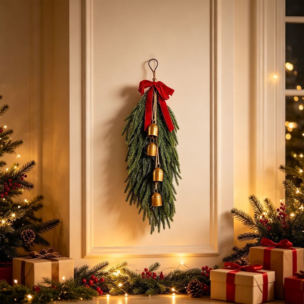 Christmas Napkin Ring Wreath with Pinecones Red Berries Artificial Pine Needles Plaid Bow Holiday Table Decoration for Christmas Dinner Party Wedding Banquet Table Setting 5.51 inch