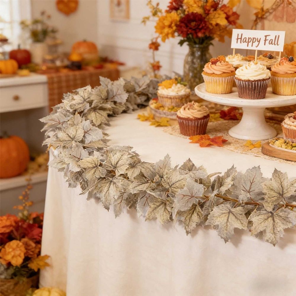 White Artificial Maple Leaf Garland for Thanksgiving Fall Decor, 68.89 Inch Autumn Vine for Front Door Mantel Fireplace Wedding Indoor Outdoor Decoration