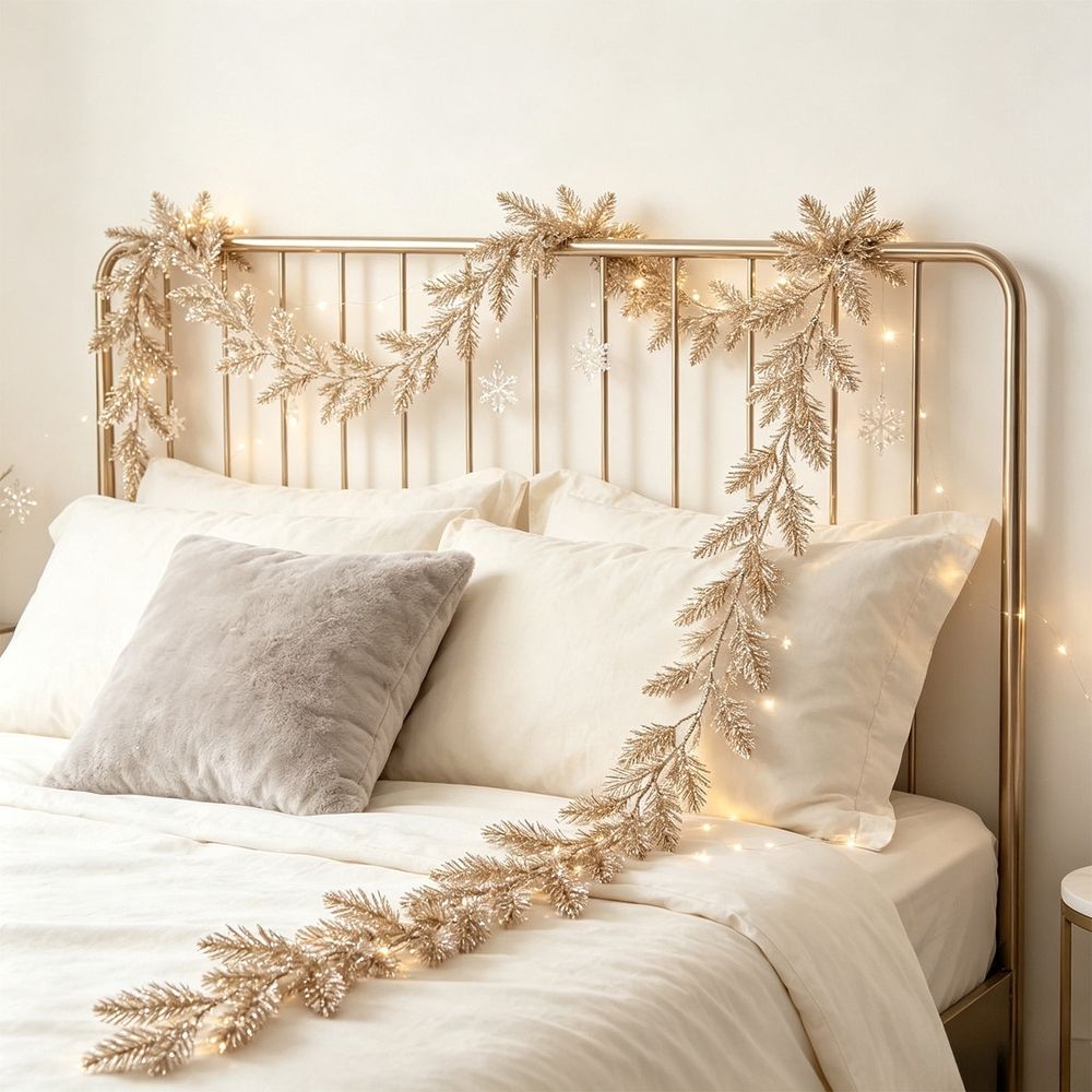Champagne Gold Christmas Garland Glitter Leaf Hanging Vine for Fireplace Mantel Christmas Tree Stair Railing Wall Holiday Decor 70.87 inch B
