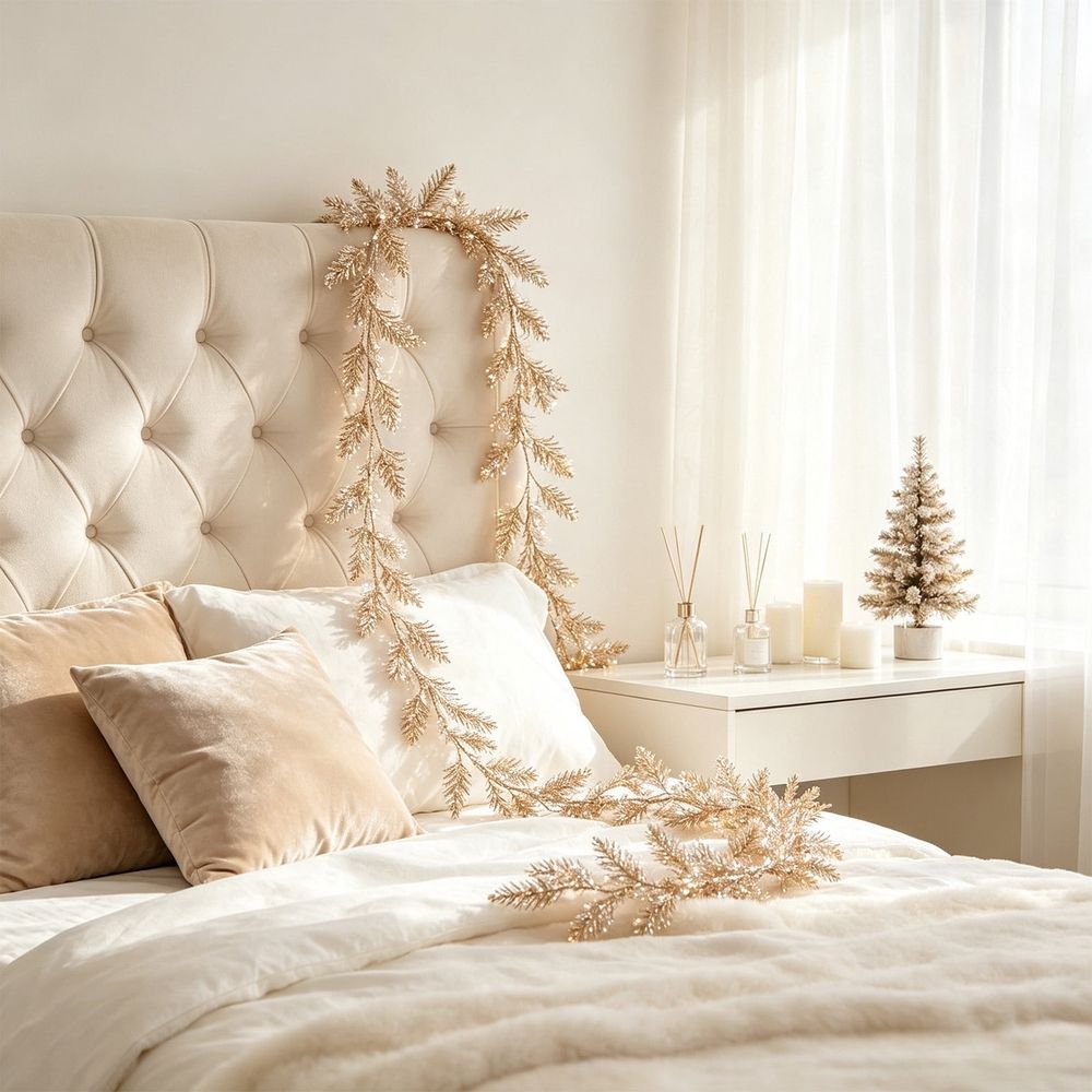 Champagne Gold Christmas Garland Glitter Leaf Hanging Vine for Fireplace Mantel Christmas Tree Stair Railing Wall Holiday Decor 70.87 inch B