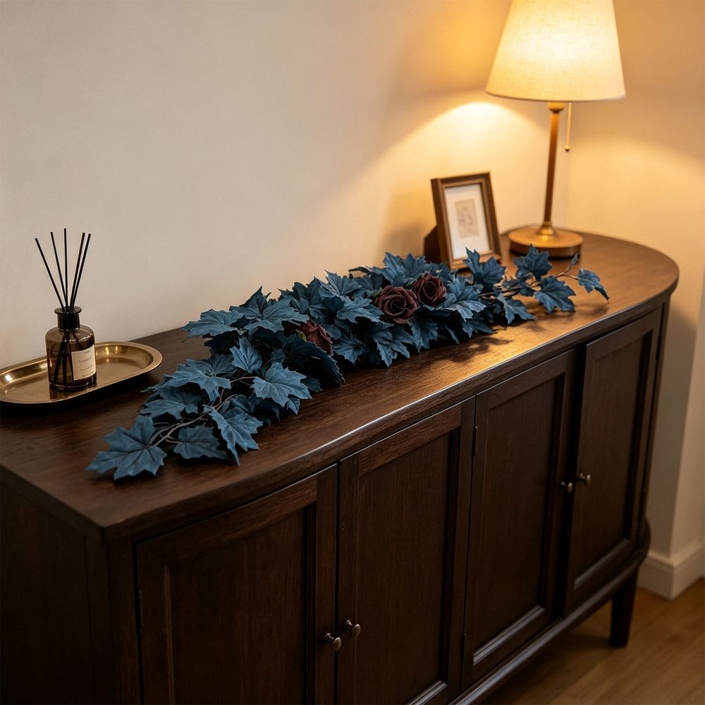 Fall Maple Leaf Garland Artificial Thanksgiving Garland Blue White Hanging Vine for Fireplace Mantel Dining Table Staircase Front Door Indoor Home Decor 68.9 inch