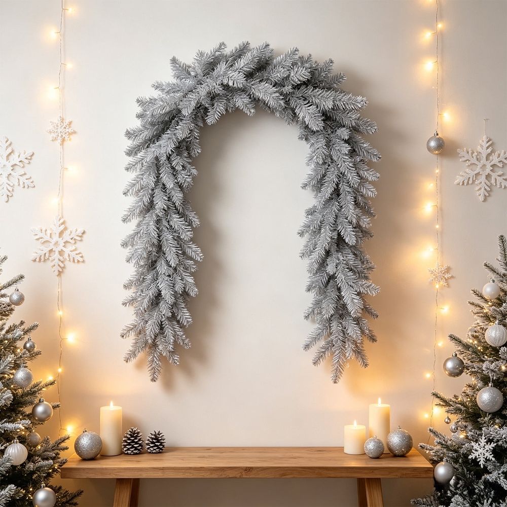 Silver Christmas Tinsel Garland Glitter PVC Holiday Garland for Fireplace Mantel Staircase Front Door Christmas Tree Wall Indoor Covered Outdoor Decoration 106.29 inch