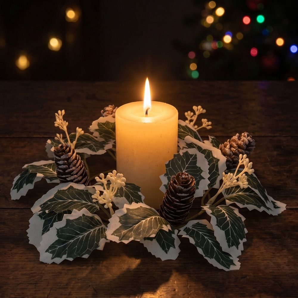 Christmas Candle Ring Wreath Artificial Pine Cone Berry Greenery Candlestick Wreath Table Centerpiece for Holiday Dining Table Candle Holder Decor 11 inch A
