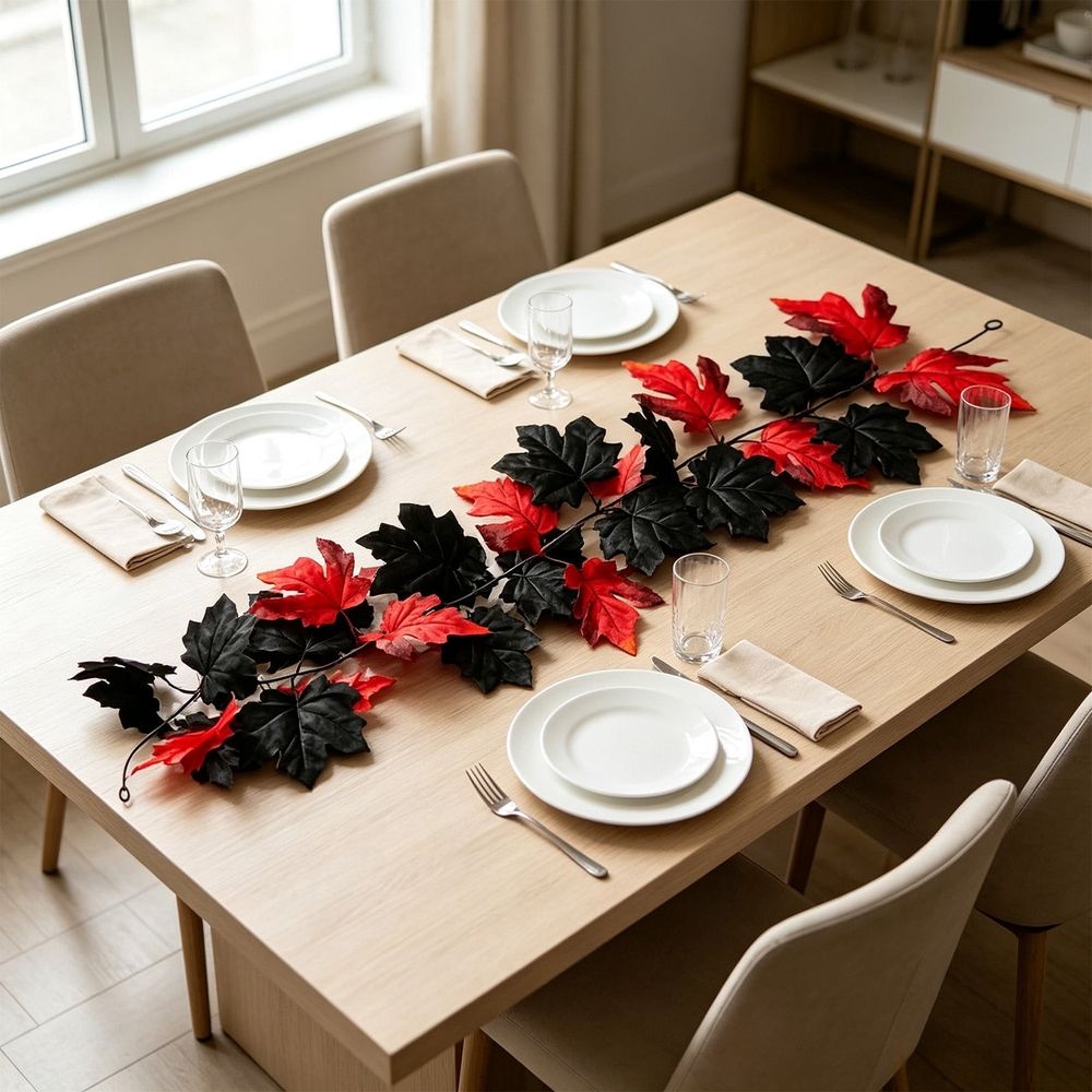 Halloween Maple Leaf Garland Artificial Black Maple Leaf Vine Fall Hanging Garland for Fireplace Mantel Front Door Stair Railing Porch Indoor Outdoor Party Decor 39.3 inch