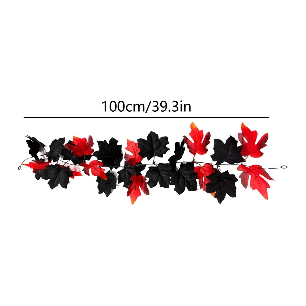 Halloween Maple Leaf Garland Artificial Black Maple Leaf Vine Fall Hanging Garland for Fireplace Mantel Front Door Stair Railing Porch Indoor Outdoor Party Decor 39.3 inch