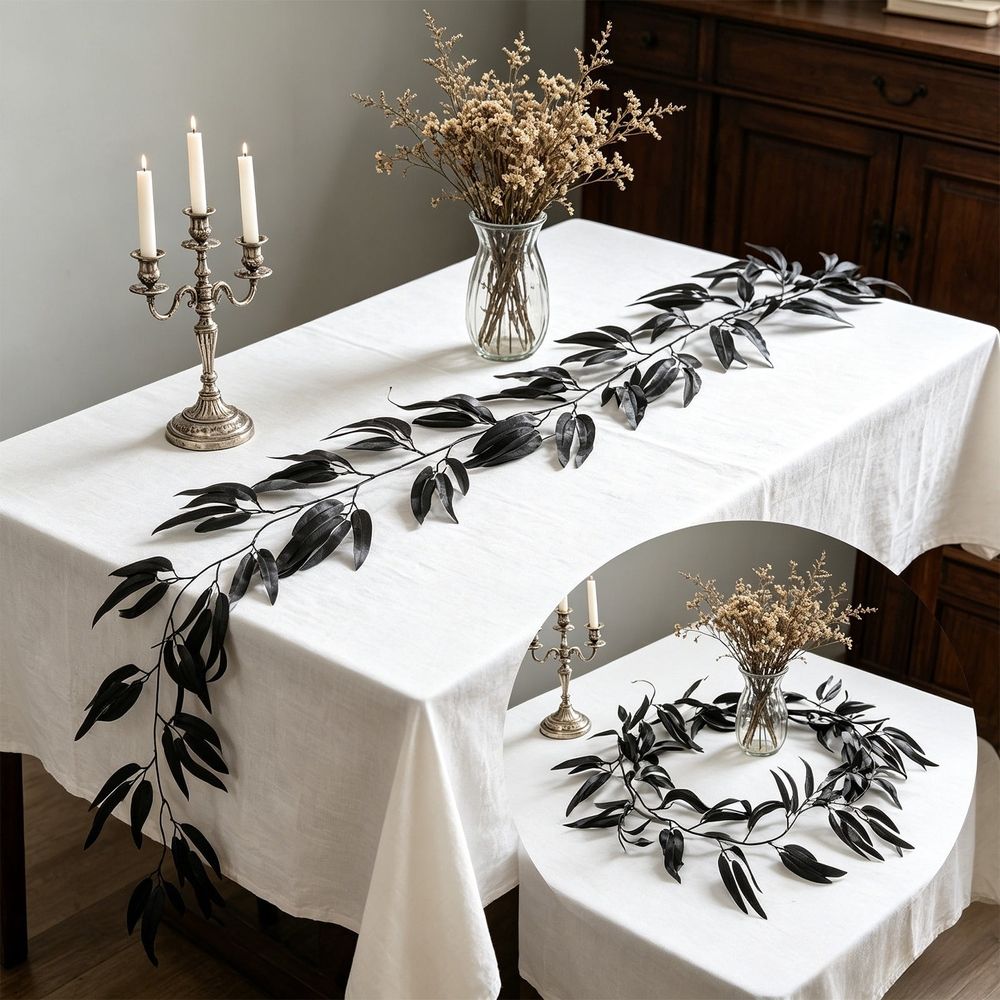 Halloween Black Willow Leaf Garland Artificial Hanging Vine for Fireplace Mantel Front Door Stair Railing Wall Party Indoor Outdoor Home Decor 81.4 inch