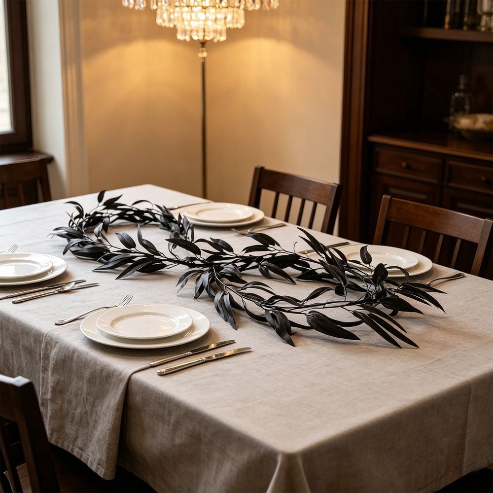 Halloween Black Willow Leaf Garland Artificial Hanging Vine for Fireplace Mantel Front Door Stair Railing Wall Party Indoor Outdoor Home Decor 81.4 inch