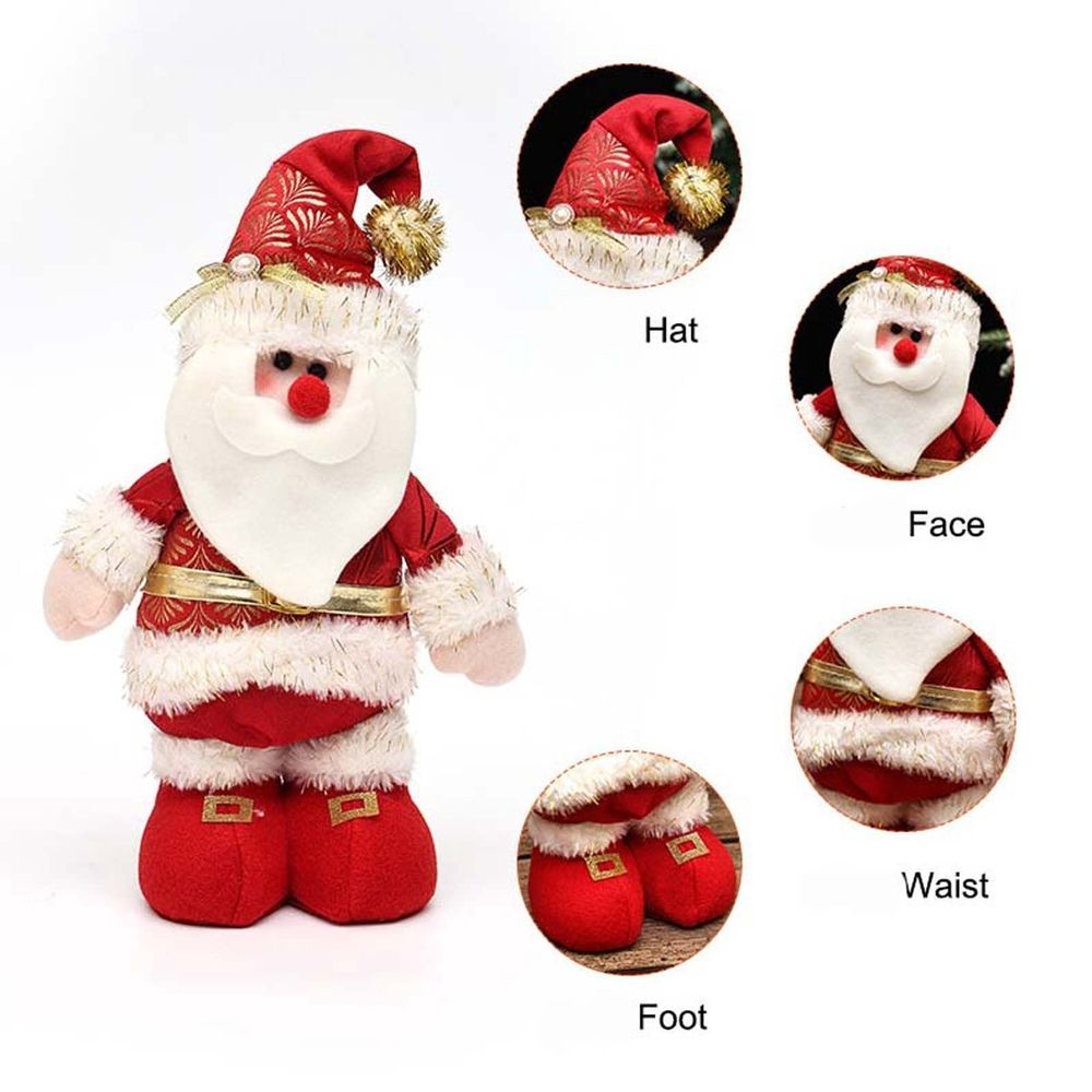 Christmas Standing Figurines Santa Claus, Stuffed Holiday Tabletop Decorations With Fabric Details for Home Mantel Fireplace Shelf Window Party Decor 15 inch