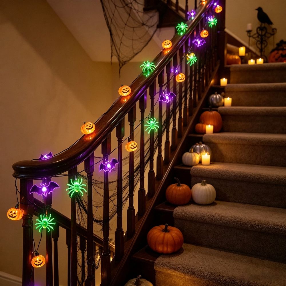 Halloween String Lights Pumpkin Ghost Bat LED Lights Battery Operated Decorative Lights For Indoor Outdoor Porch Yard Tree Party Home Decor 59 inch