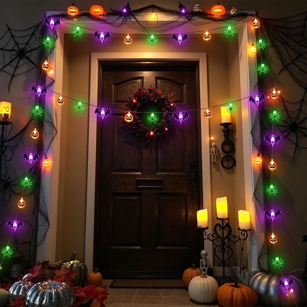 Halloween String Lights Pumpkin Ghost Bat LED Lights Battery Operated Decorative Lights For Indoor Outdoor Porch Yard Tree Party Home Decor 59 inch