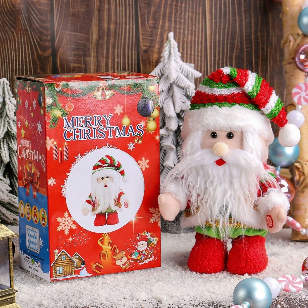 Christmas Santa Claus Musical Figurine LED Light Moving Left and Right Battery Operated Holiday Tabletop Decoration for Mantel Shelf Dining Table