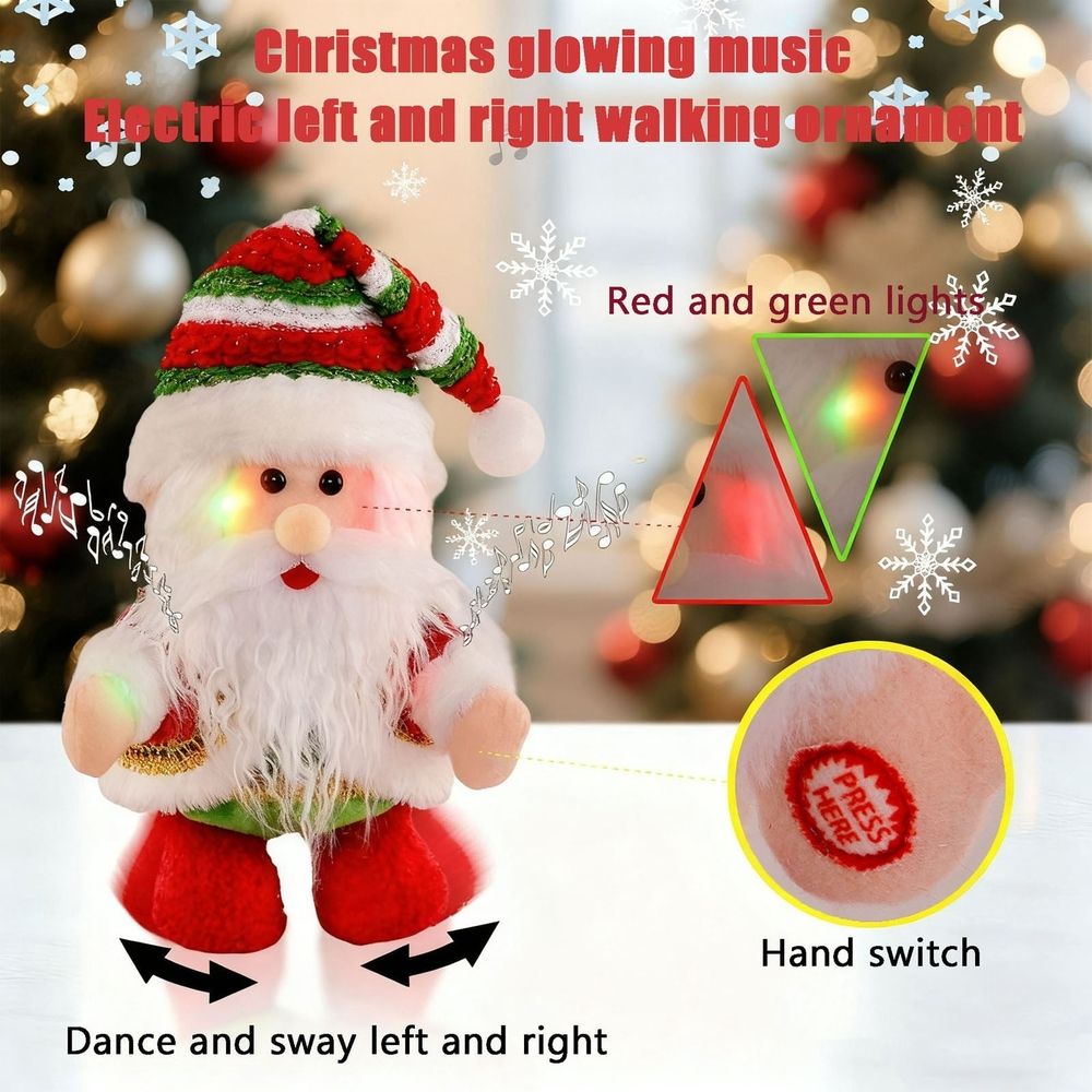 Christmas Santa Claus Musical Figurine LED Light Moving Left and Right Battery Operated Holiday Tabletop Decoration for Mantel Shelf Dining Table