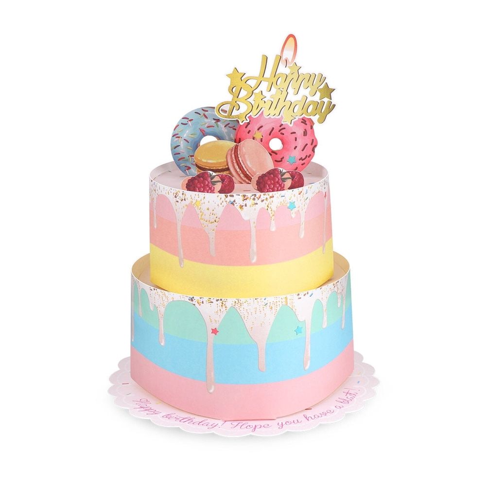 3D Two-Layer Birthday Cake Greeting Card with Envelope for Special Celebrations
