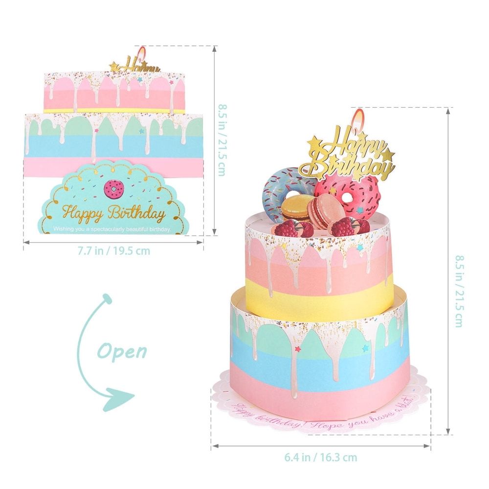 3D Two-Layer Birthday Cake Greeting Card with Envelope for Special Celebrations