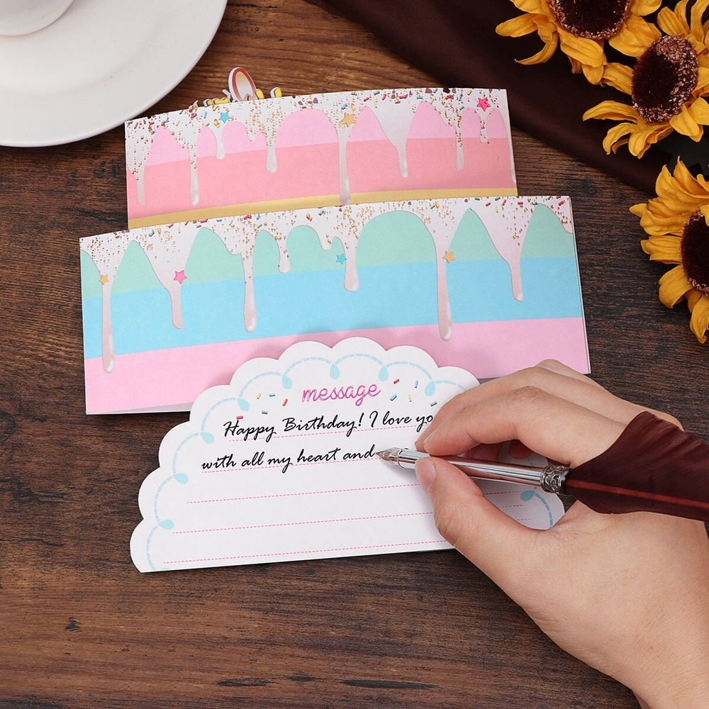 3D Two-Layer Birthday Cake Greeting Card with Envelope for Special Celebrations