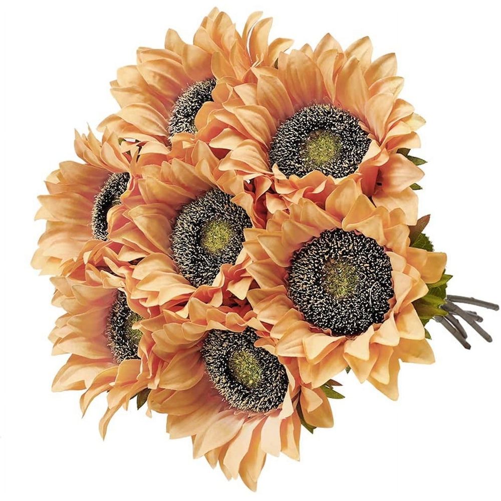 5PCS Artificial Sunflower Flowers Long Stem Large Silk Sunflowers Bridal Wedding Bouquet Fake Yellow Flower Arrangements for Outdoor