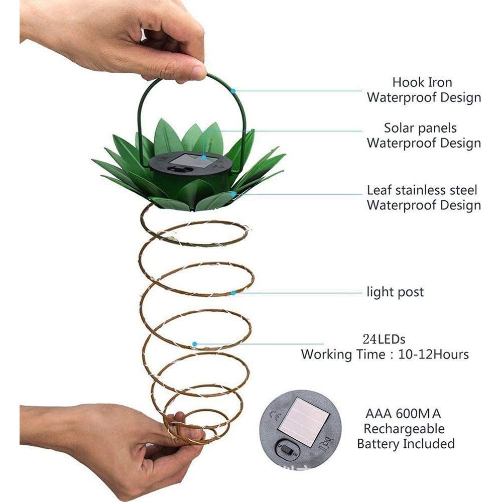 Outdoor Solar Pineapple Lights Decor, 24LED Waterproof Hanging Pineapple Lanterns for Garden Pathway Yard Lawn Walkway Balcony Gifts Decoration Path Light Outside