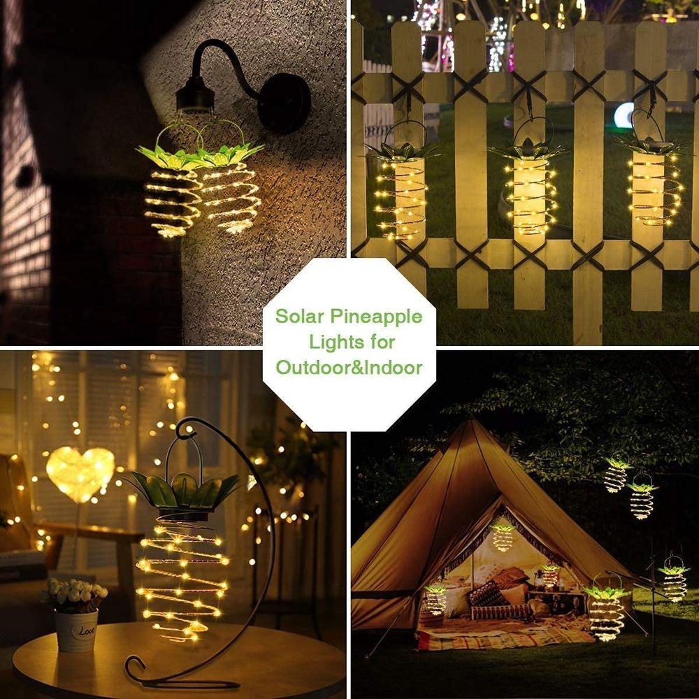 Outdoor Solar Pineapple Lights Decor, 24LED Waterproof Hanging Pineapple Lanterns for Garden Pathway Yard Lawn Walkway Balcony Gifts Decoration Path Light Outside