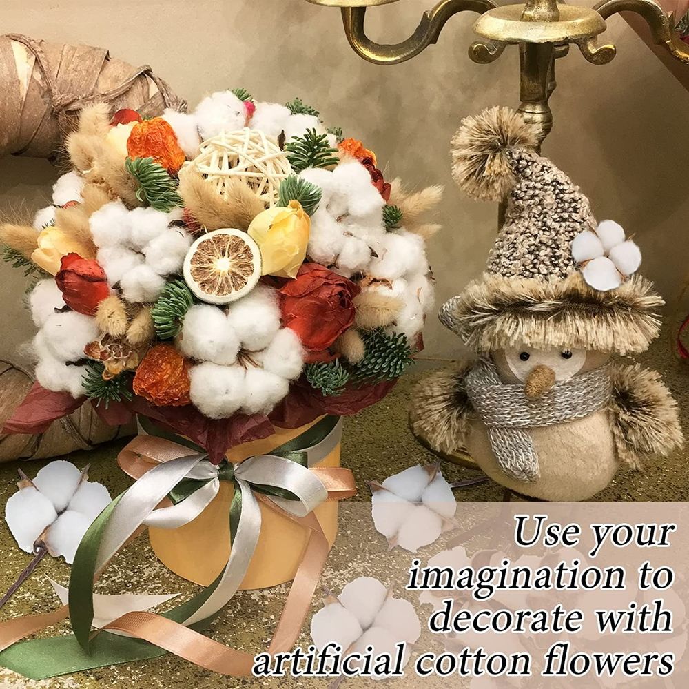 10PCS Cotton Stems, Cotton Flower Bolls, 10 Inch Cotton Branch, Natural Cotton Floral Plant Stick for Farmhouse Decor, Vase Fillers