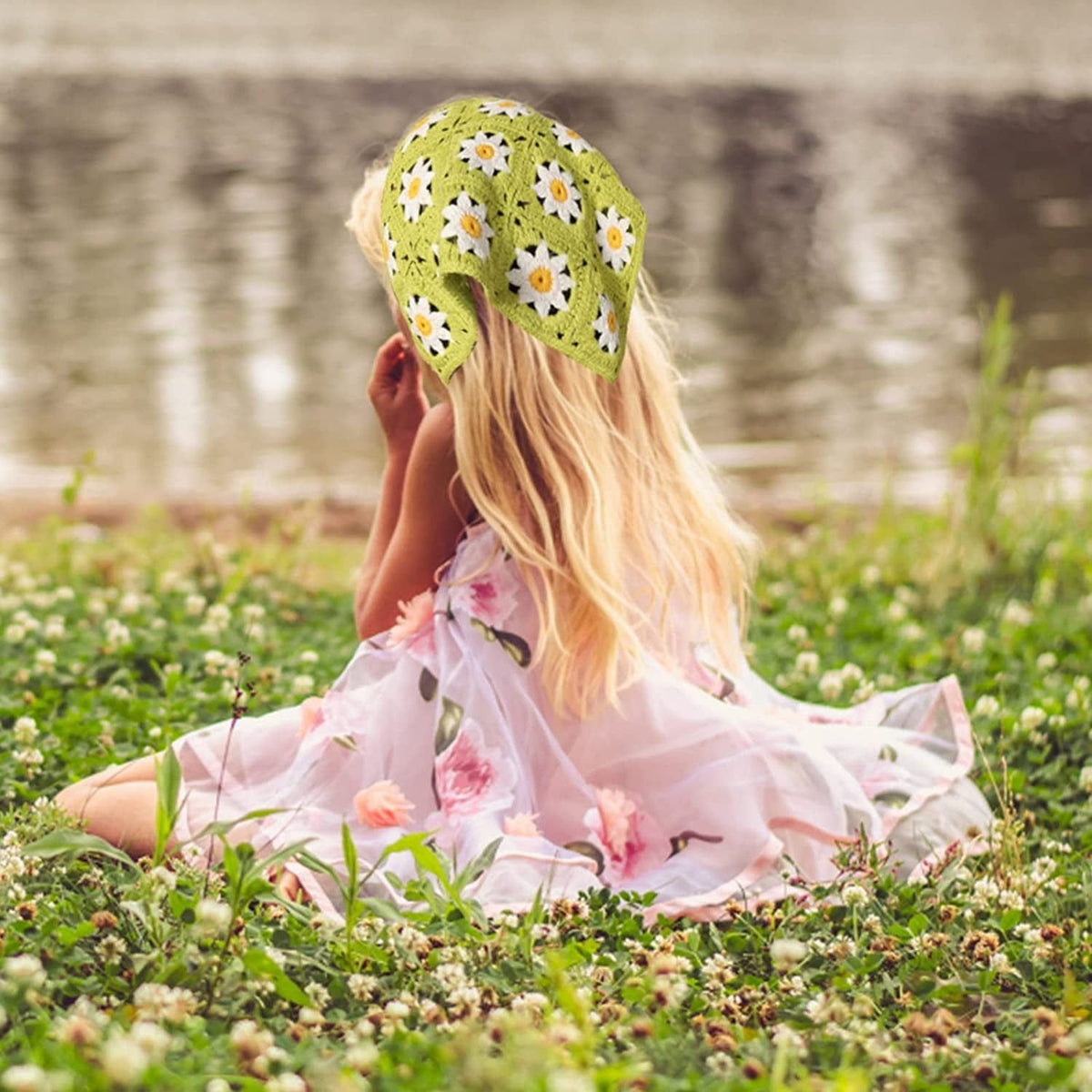 Floral Crochet Hair Bandanas Headscarf Knitted Hair Scarves Crochet Hair Kerchief Daisy Headband Headwrap