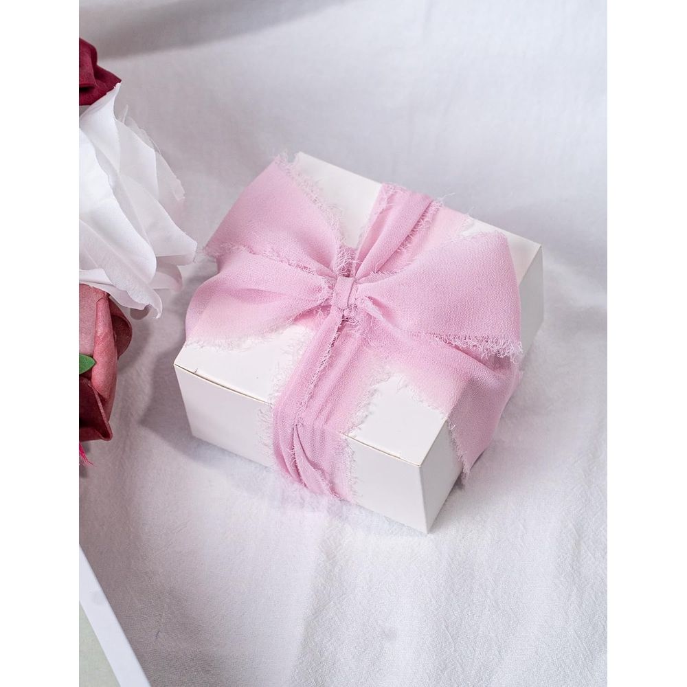 Silk Chiffon Ribbon Set, Handmade Fringe Silk Ribbon for Gift Wrapping Bridal Bouquets Wedding Invitations Decoration Crafts 1.5inx5.5Yard/Roll