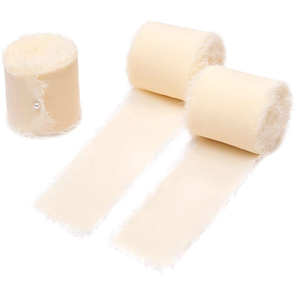 3 Rolls Chiffon Ribbon, Frayed Fringe Silk Ribbon for Gift Wrapping, Handmade Ribbons for Floral Vase Decoration, Wedding, Birthday, Engagement, Bridal Shower 1.5'x5.5Yd /Roll