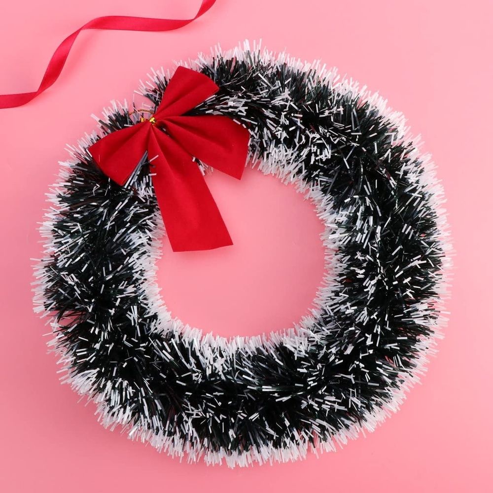 6PCS Christmas Wreaths with Red Bow Artificial Christmas Wreaths Ornaments for Front Door Christmas Holiday Indoor Home Decor