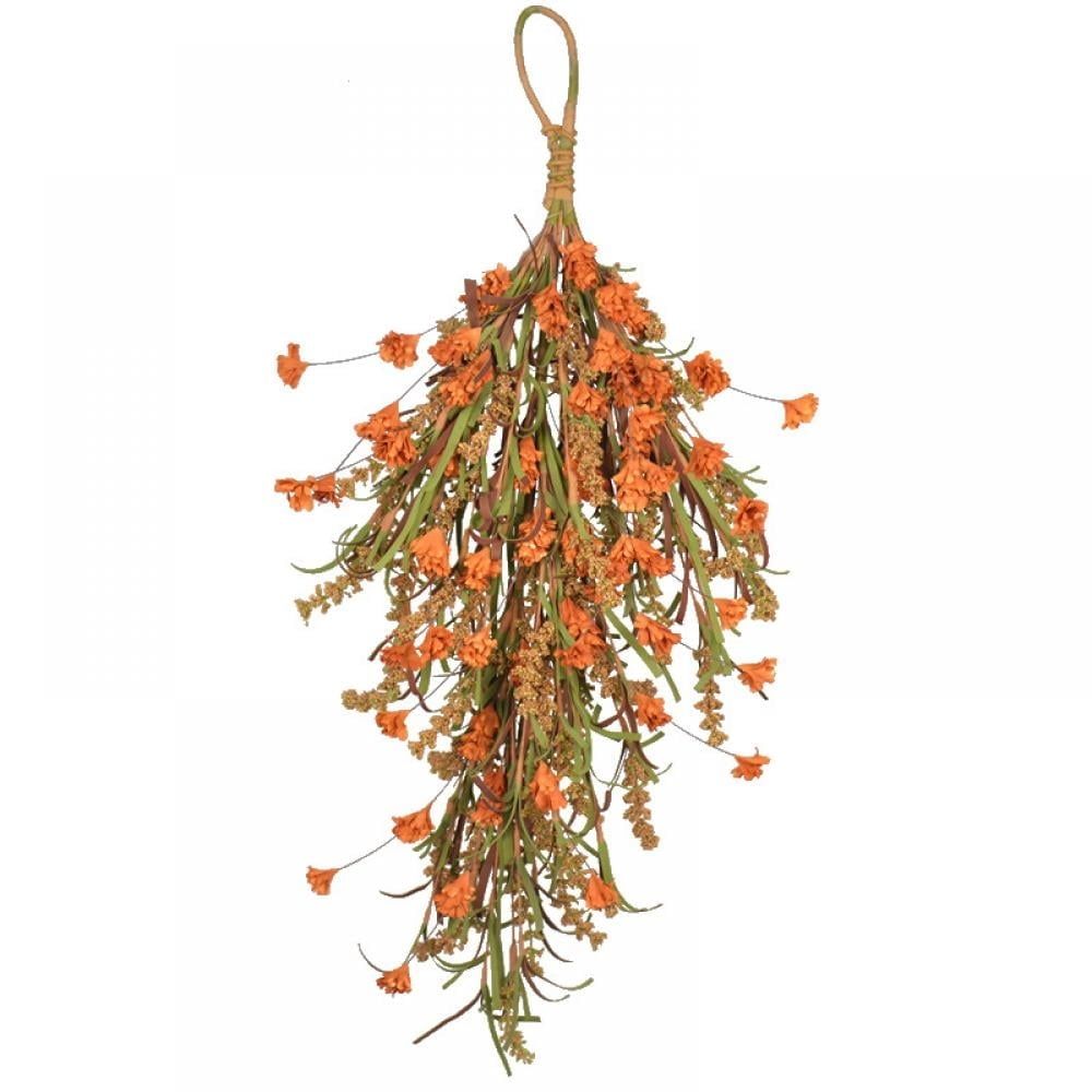 Fall Harvest Teardrop , 25In Artificial Fall Wheat Ears Swag, Hanging Simulation Flower Teardrop for Front Door Decor Thanksgiving Christmas Halloween Wall Decor