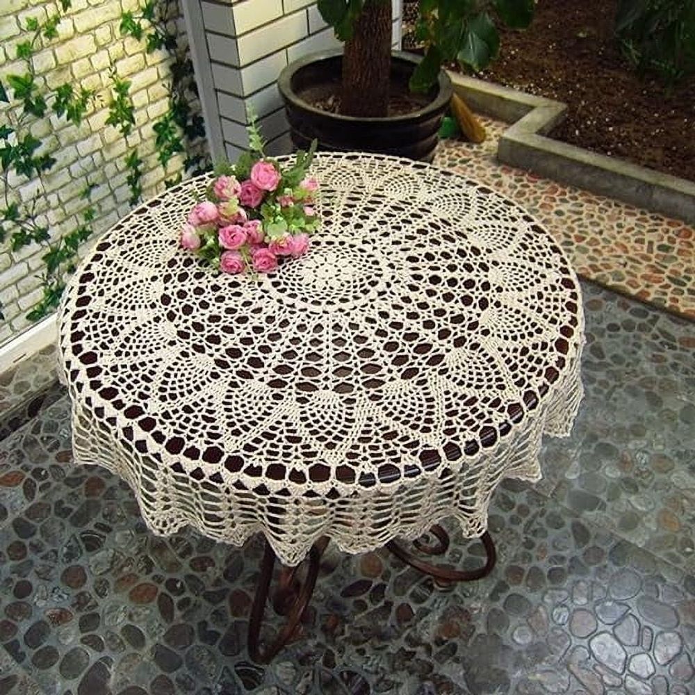 Vintage Round Tablecloths Beige/White Handmade Crochet  Heritage Cotton Table Cover Round Table Topper Wedding Home Party Decor(27-40inch)