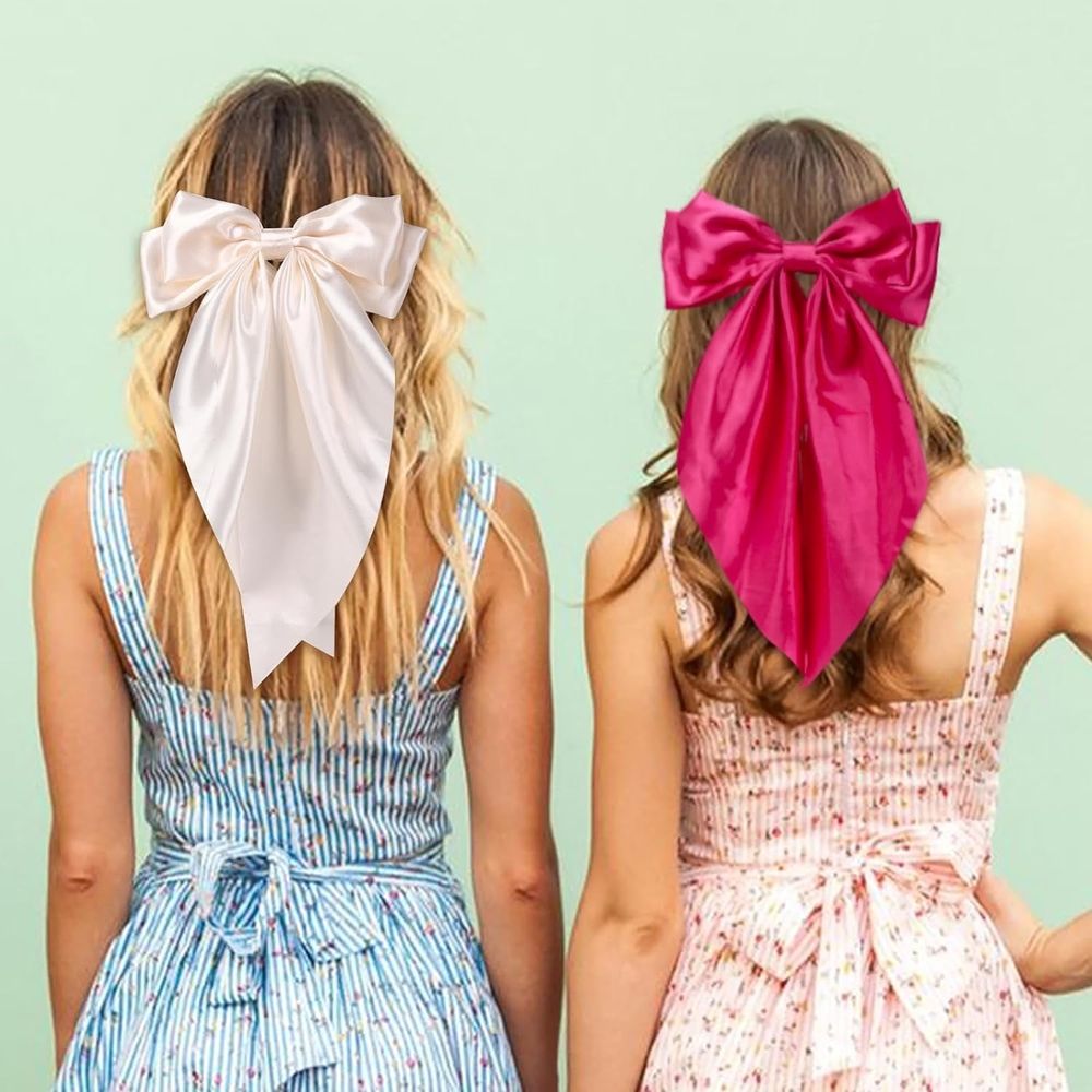 Hair Bows for Women Girls Big Hair Bows Clip Silky Satin Large Hair Ribbons Oversized Long Tail Hair Bows Hair Barrettes Hair Accessories Gifts