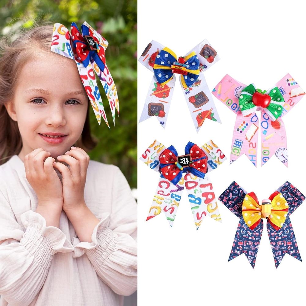 Back to School Hair Bows Alligator Clips for Girls Gift Ribbon Hair Barrettes Accessories Clips for School Kindergarten Large Hair Bow Clip