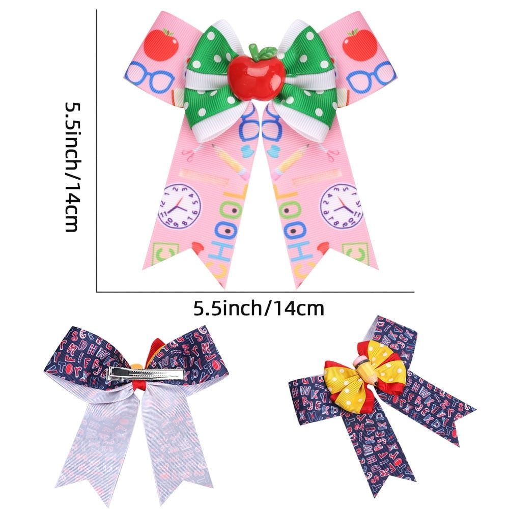 Back to School Hair Bows Alligator Clips for Girls Gift Ribbon Hair Barrettes Accessories Clips for School Kindergarten Large Hair Bow Clip