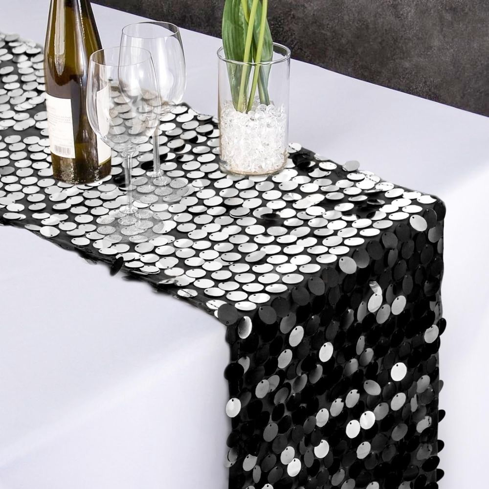 Sequin Table Runner, Glitter Table Runner, Rectangle Table Runner for Halloween, Christmas, Wedding Party, Birthday Party, Banquet Decor,12 x 108 Inch