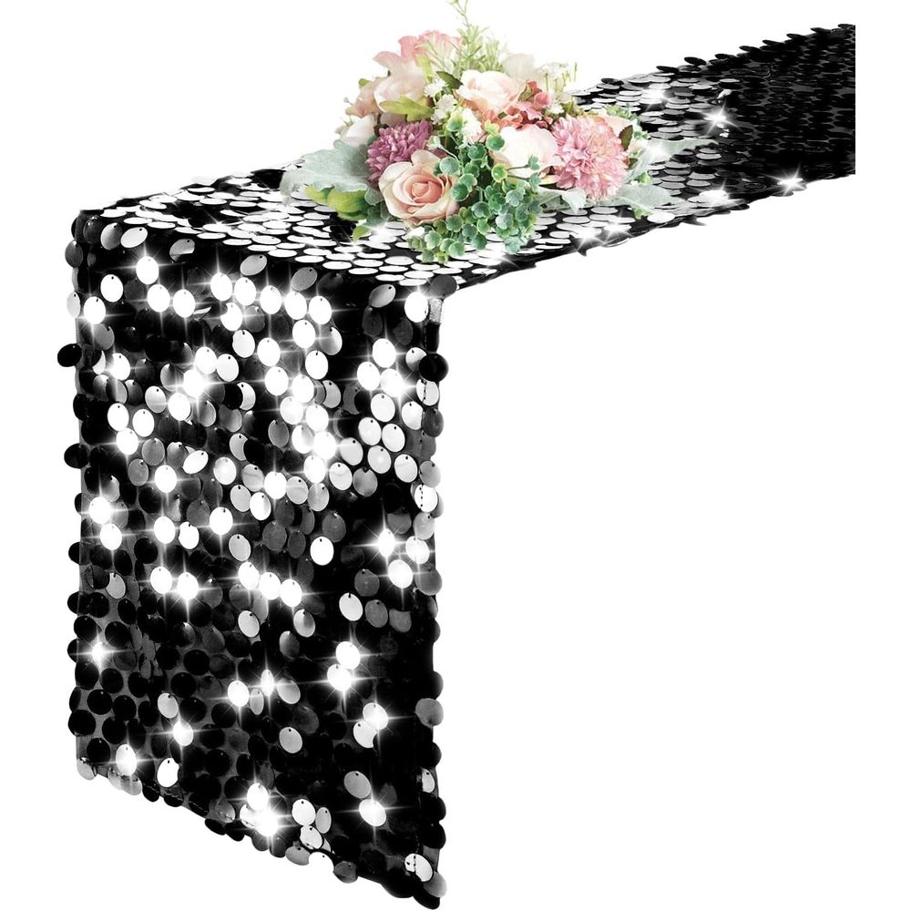 Sequin Table Runner, Glitter Table Runner, Rectangle Table Runner for Halloween, Christmas, Wedding Party, Birthday Party, Banquet Decor,12 x 108 Inch