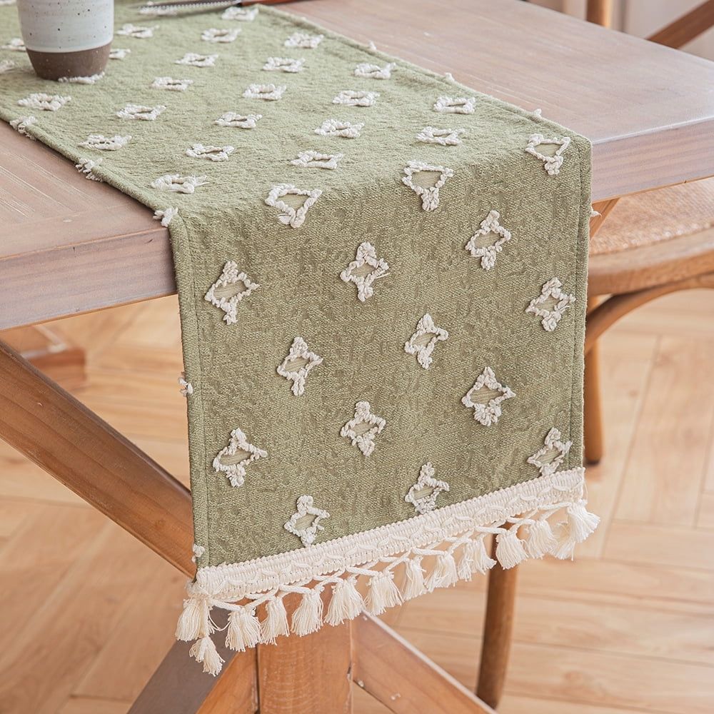 Boho  Table Runner With Tassels, Spring Summer Kitchen Dining Table Decoration for Indoor Outdoor Home Farmhouse Decor 13X72 inches