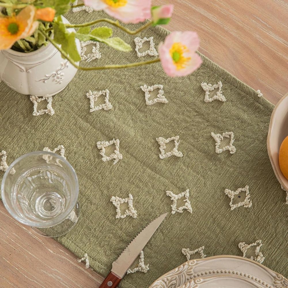 Boho  Table Runner With Tassels, Spring Summer Kitchen Dining Table Decoration for Indoor Outdoor Home Farmhouse Decor 13X72 inches