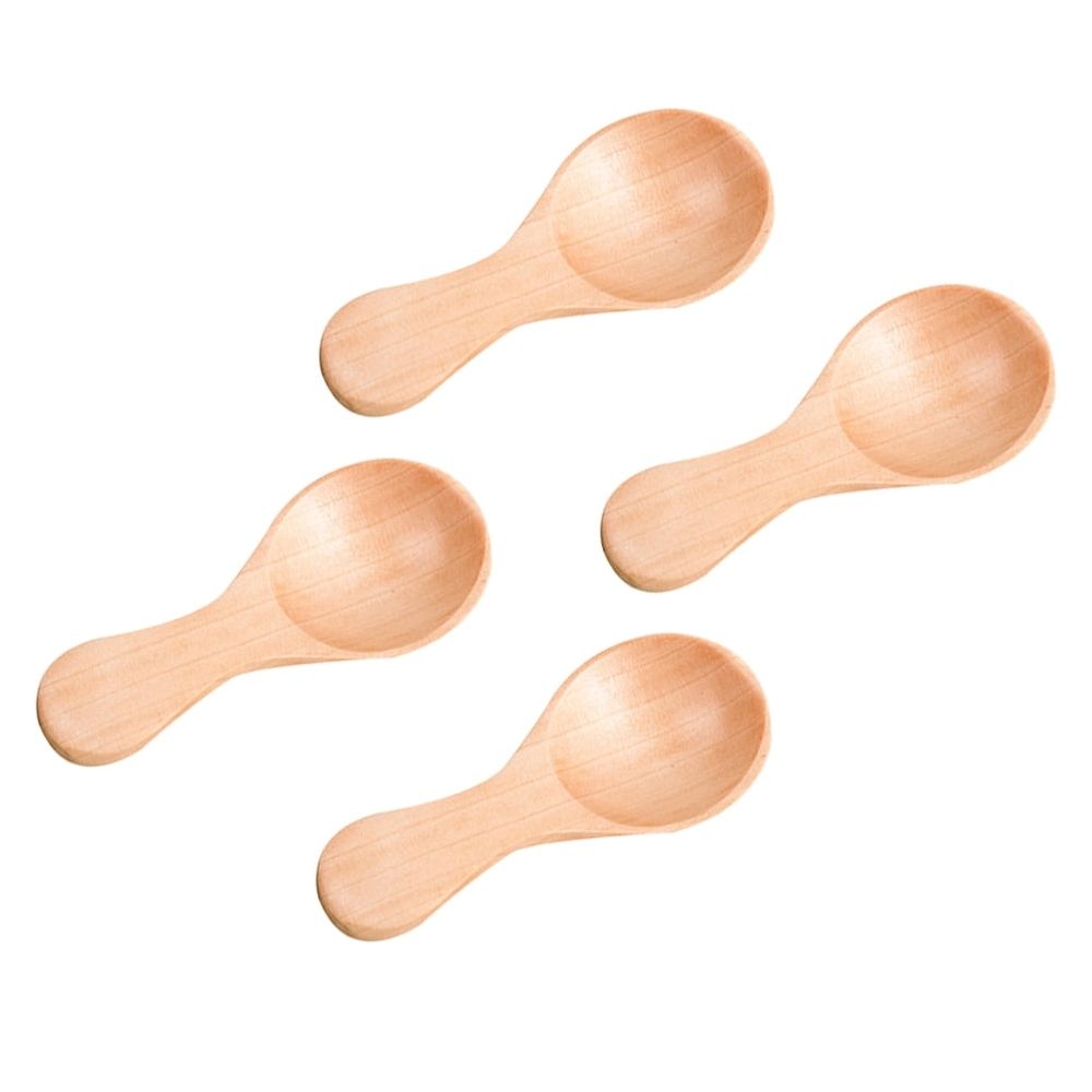 Set of 4 Wooden Spoons for Kids, Small Children's Serving Utensils in Powdered Khaki Color