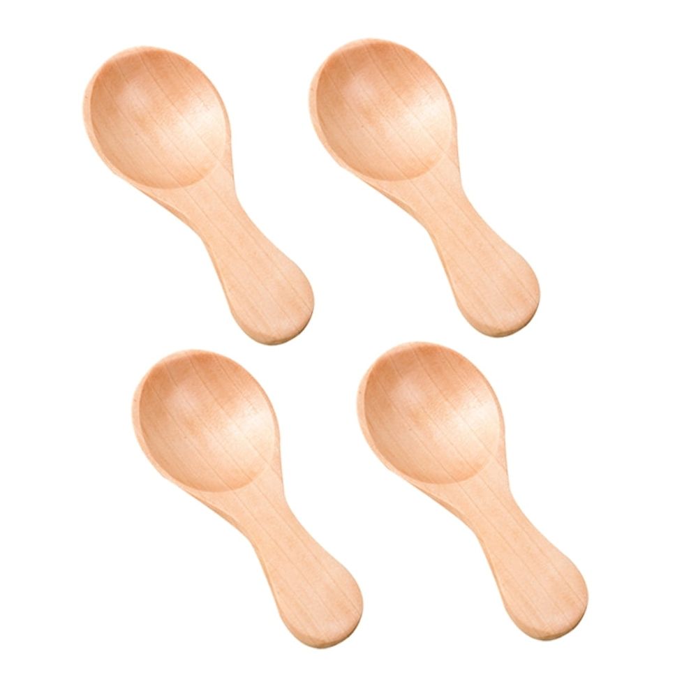 Set of 4 Wooden Spoons for Kids, Small Children's Serving Utensils in Powdered Khaki Color