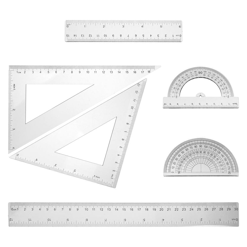 2Sets Ruler Set Transparent Plastic Triangle Drawing Rule for Students and Designers 11.8x1.2x0.04in