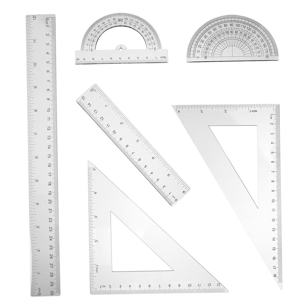 2Sets Ruler Set Transparent Plastic Triangle Drawing Rule for Students and Designers 11.8x1.2x0.04in