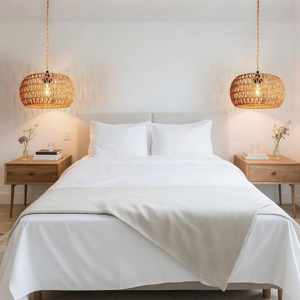Hanging Light Lamp Shades Boho Rattan Lamp Shades, Woven LampShades for Floor Lamps Rattan Pendant Lights