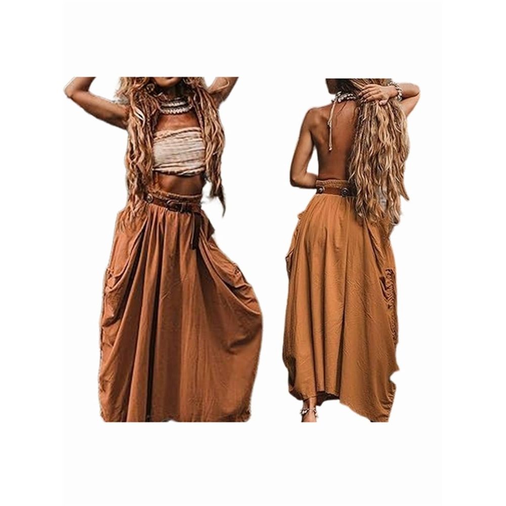 Women'S Maxi Boho Skirt with Pockets Bohemian Hippie Gypsy Gray L